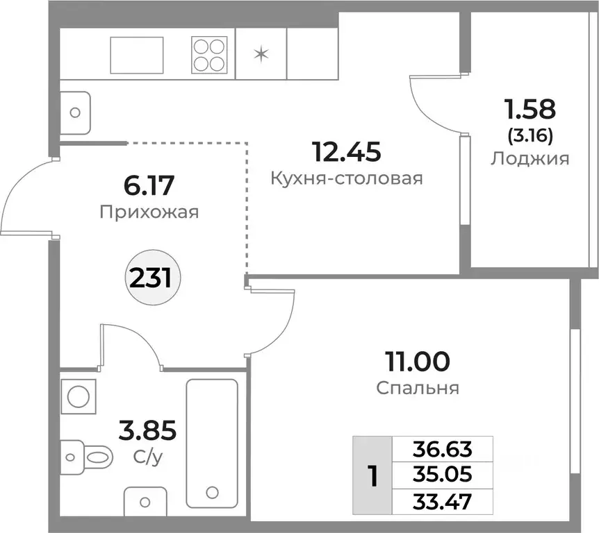 1-к кв. Калининградская область, Калининград Пригородная ул. (35.05 м) - Фото 0