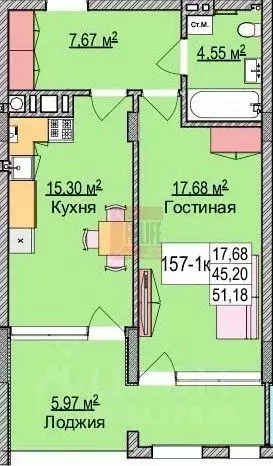 1-к кв. Калининградская область, Зеленоградск ул. Гагарина, 87 (47.0 ... - Фото 2