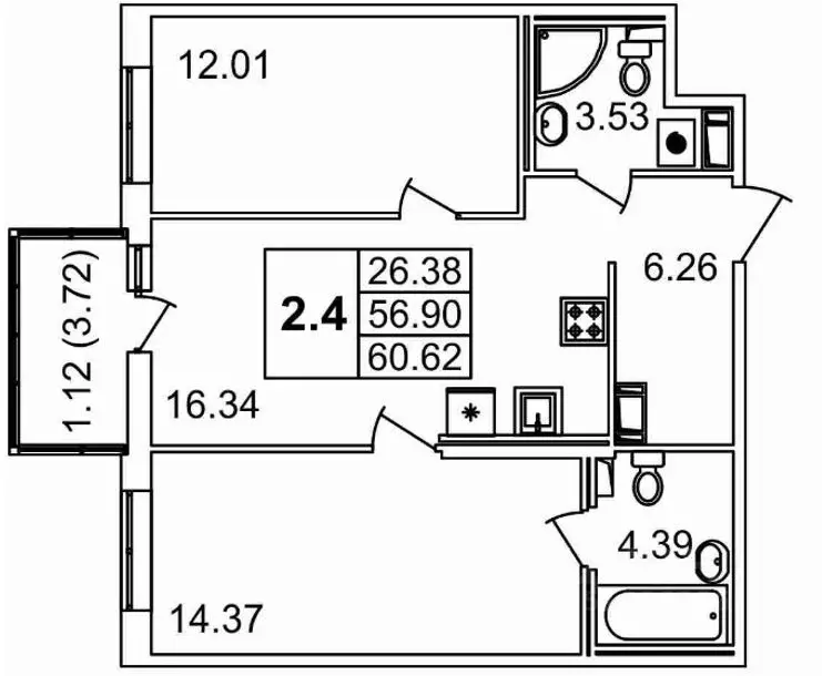 2-к кв. санкт-петербург белоостровская ул, 10к2 (56.9 м) - Фото 0