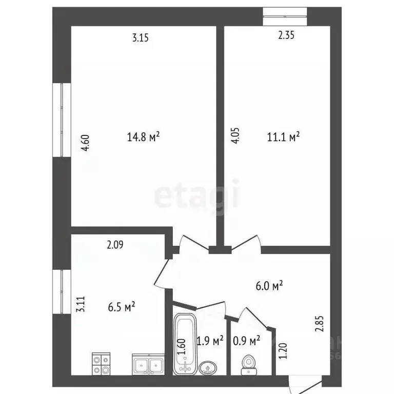 2-к кв. Татарстан, Альметьевск просп. Габдуллы Тукая, 54А (41.7 м) - Фото 1