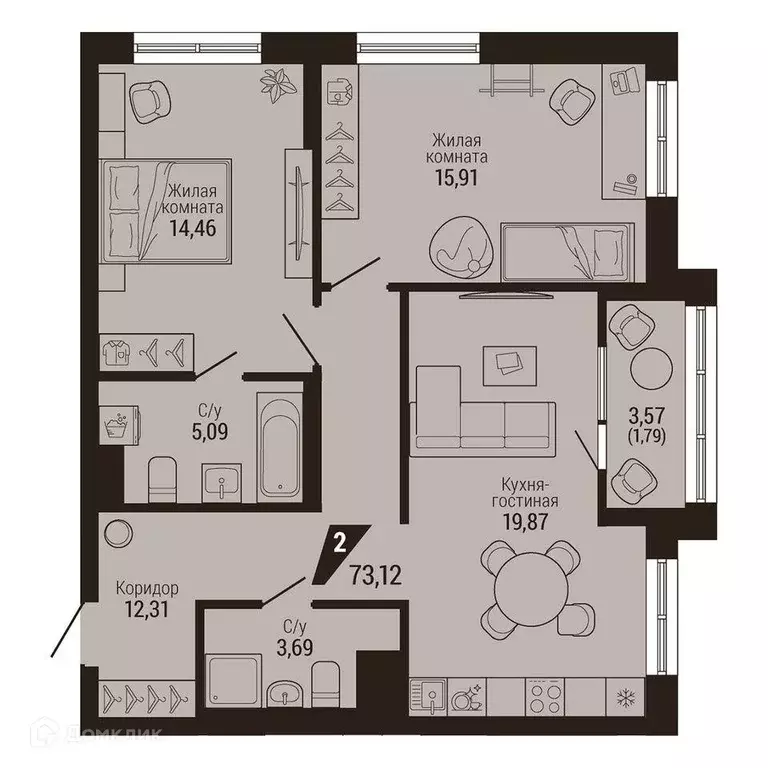 Продаётся 2-к квартира, 73.1 м - Фото 0