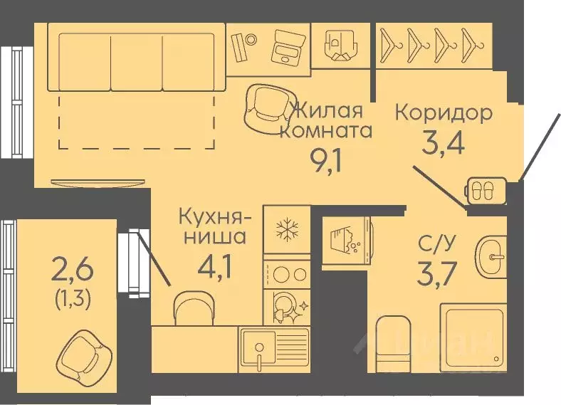 Студия Свердловская область, Екатеринбург Новокольцовский мкр, ... - Фото 1