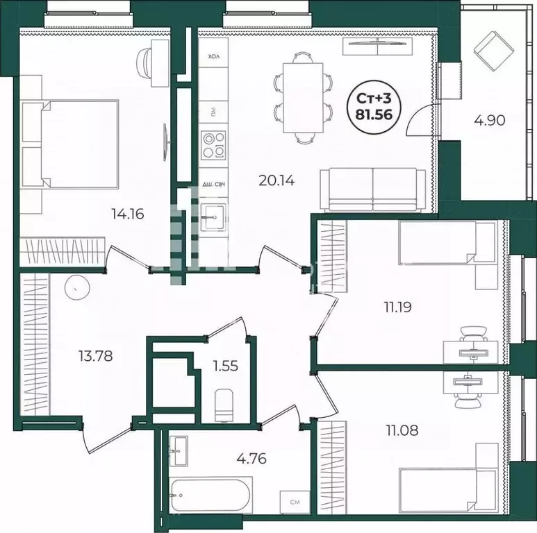 3-к кв. Ханты-Мансийский АО, Нижневартовск 22-й мкр,  (81.56 м) - Фото 0