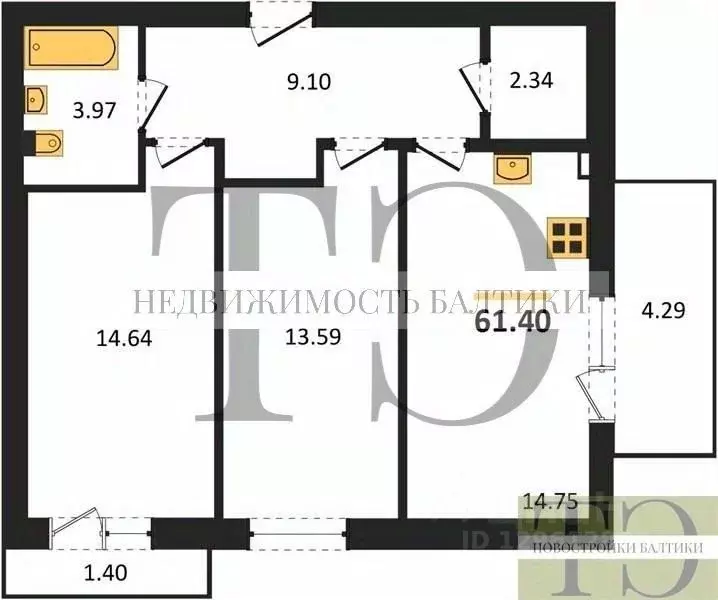 2-к кв. Калининградская область, Калининград ул. Сержанта Мишина, 81к3 ... - Фото 0