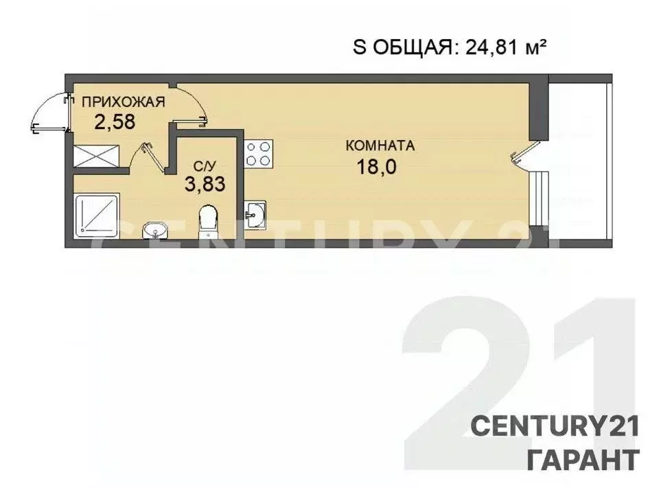 Студия Санкт-Петербург просп. Ветеранов, 173к7 (25.0 м) - Фото 1