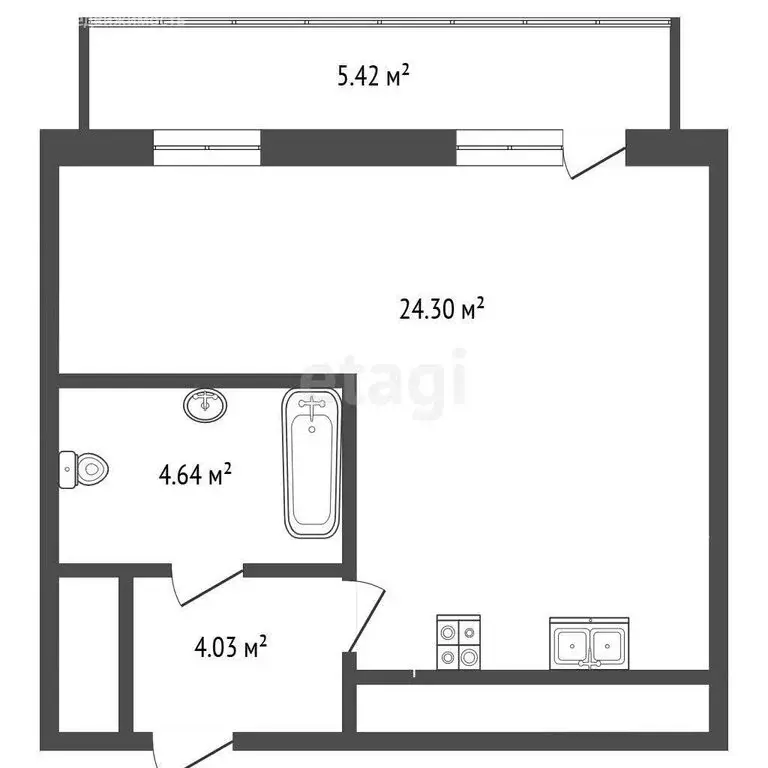 1-комнатная квартира: Тюмень, улица Вадима Бованенко, 1 (32.3 м) - Фото 1