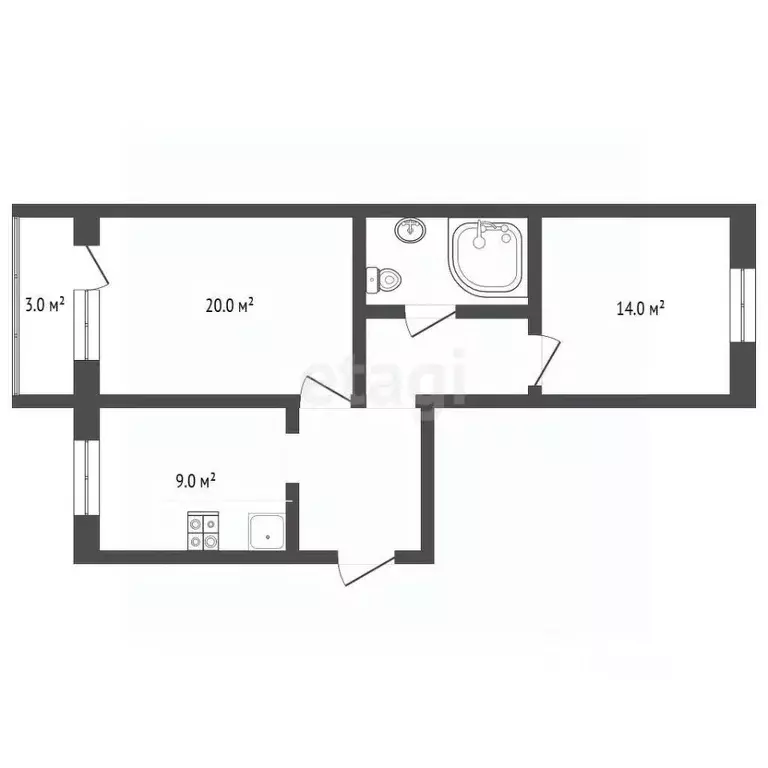 2-к кв. Тамбовская область, Тамбов ул. имени Фрунзе, 47 (52.1 м) - Фото 2