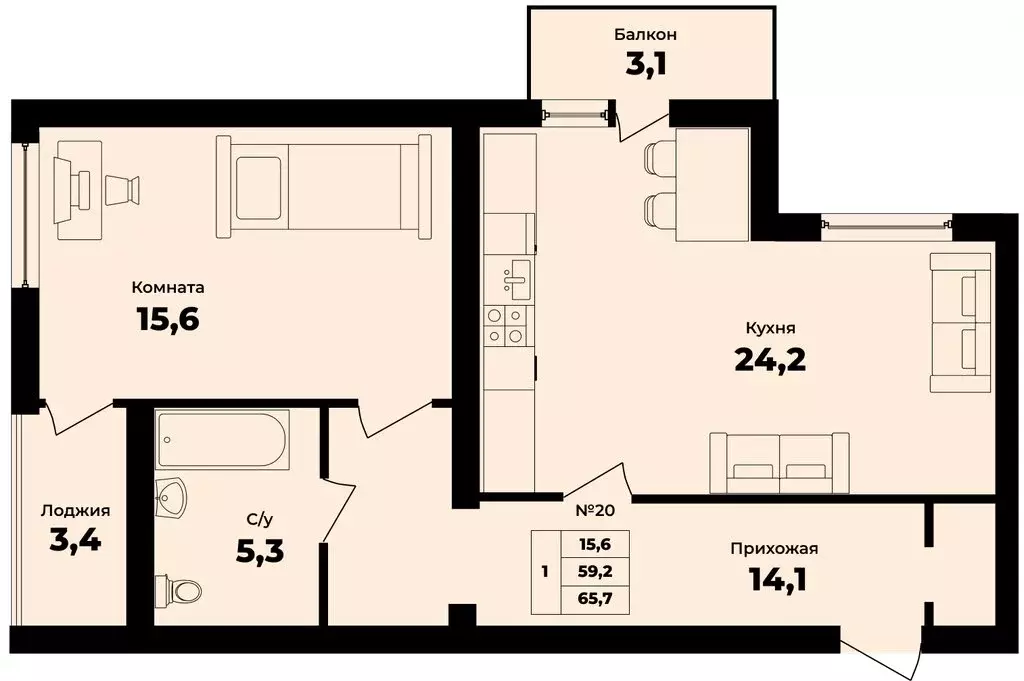 1-комнатная квартира: Калининградская область, Гурьевский ... - Фото 1