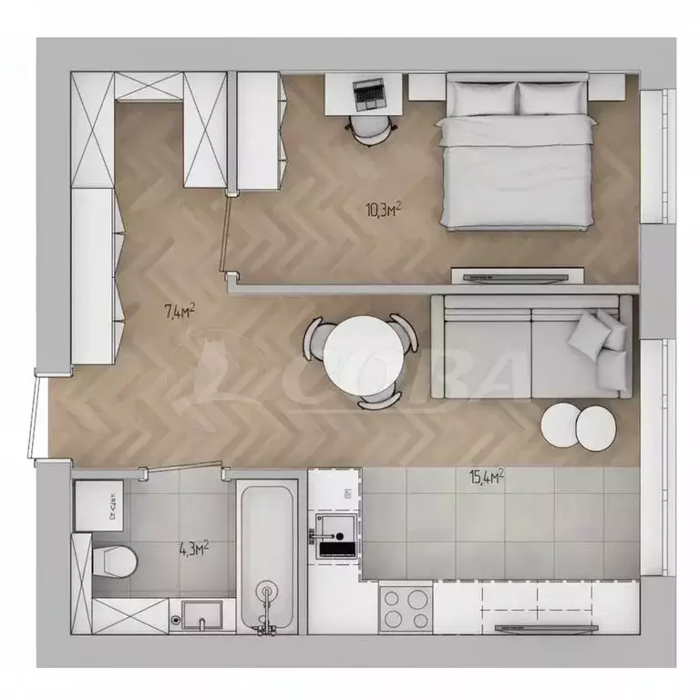 1-комнатная квартира: Тюмень, улица Республики, 204к12 (37.4 м) - Фото 1