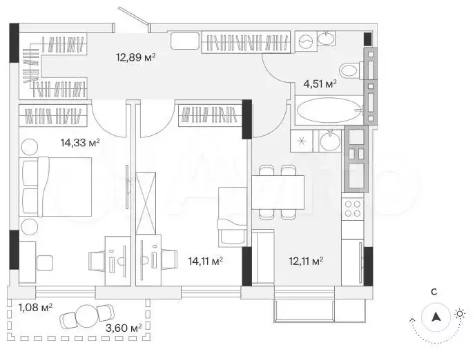 2-к. квартира, 60 м, 7/7 эт. - Фото 1