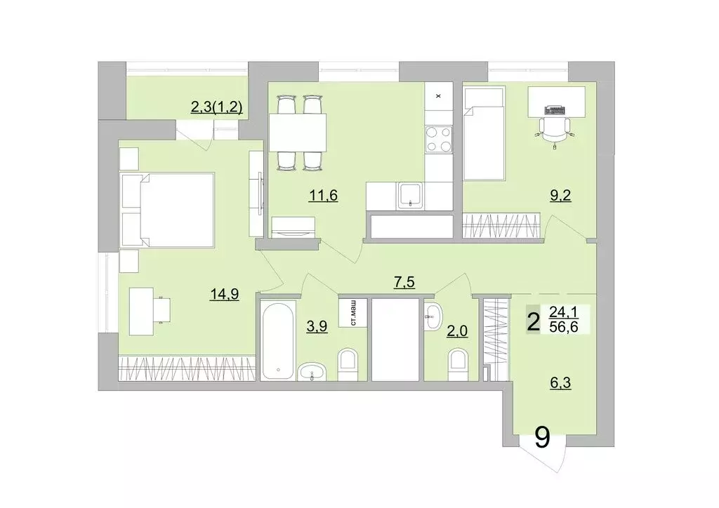2-комнатная квартира: Екатеринбург, Черкасская улица, 5к3 (56.6 м) - Фото 0