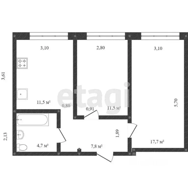 2-к кв. Татарстан, Казань ул. Серова, 17 (50.0 м) - Фото 2