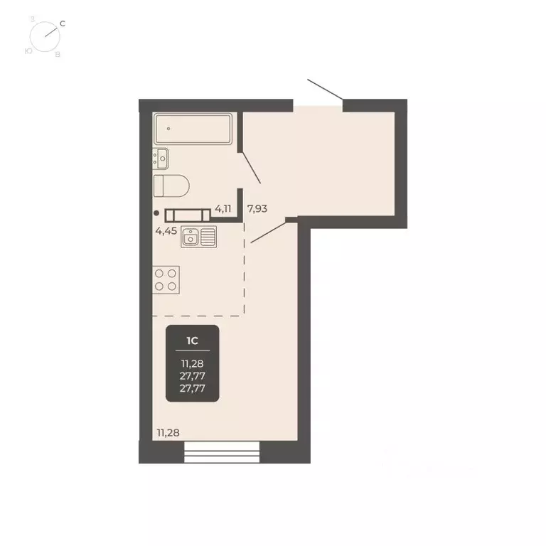 1-к кв. Новосибирская область, Новосибирск Автогенная ул., 75 (27.4 м) - Фото 0