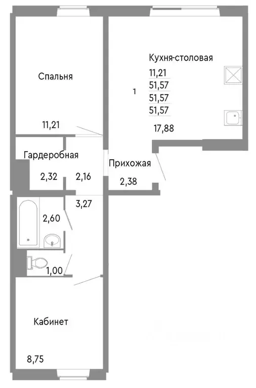 2-к кв. Челябинская область, Челябинск Нефтебазовая ул., 1к2 (51.57 м) - Фото 0