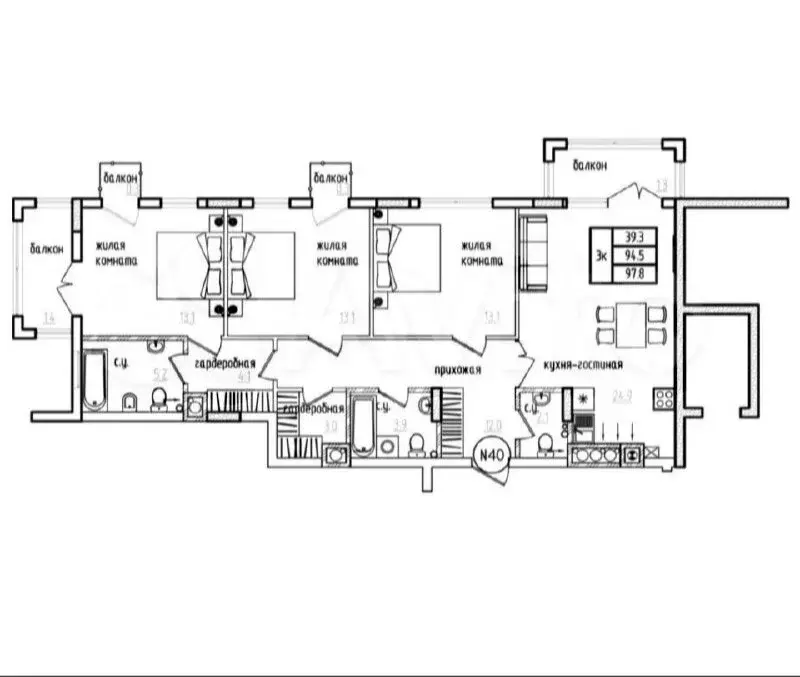 3-комнатная квартира: Калининград, улица Дубовая Аллея, 3Ак2 (95.4 м) - Фото 1