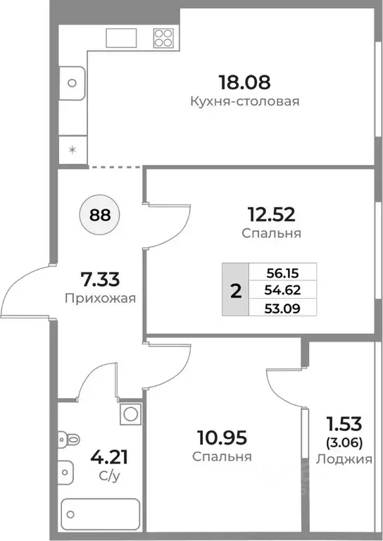 2-к кв. Калининградская область, Калининград Пригородная ул. (54.62 м) - Фото 0