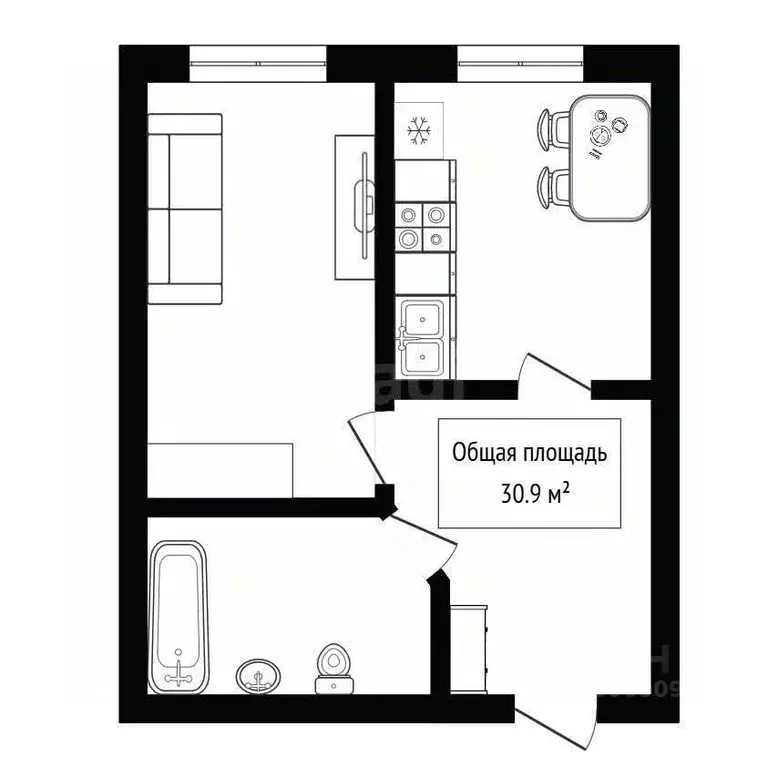 1-к кв. Алтай, Майминский район, с. Майма Подгорная ул. (30.9 м) - Фото 1