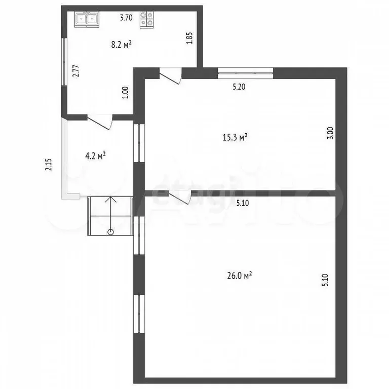 2-к. квартира, 49,5 м, 1/1 эт. - Фото 0