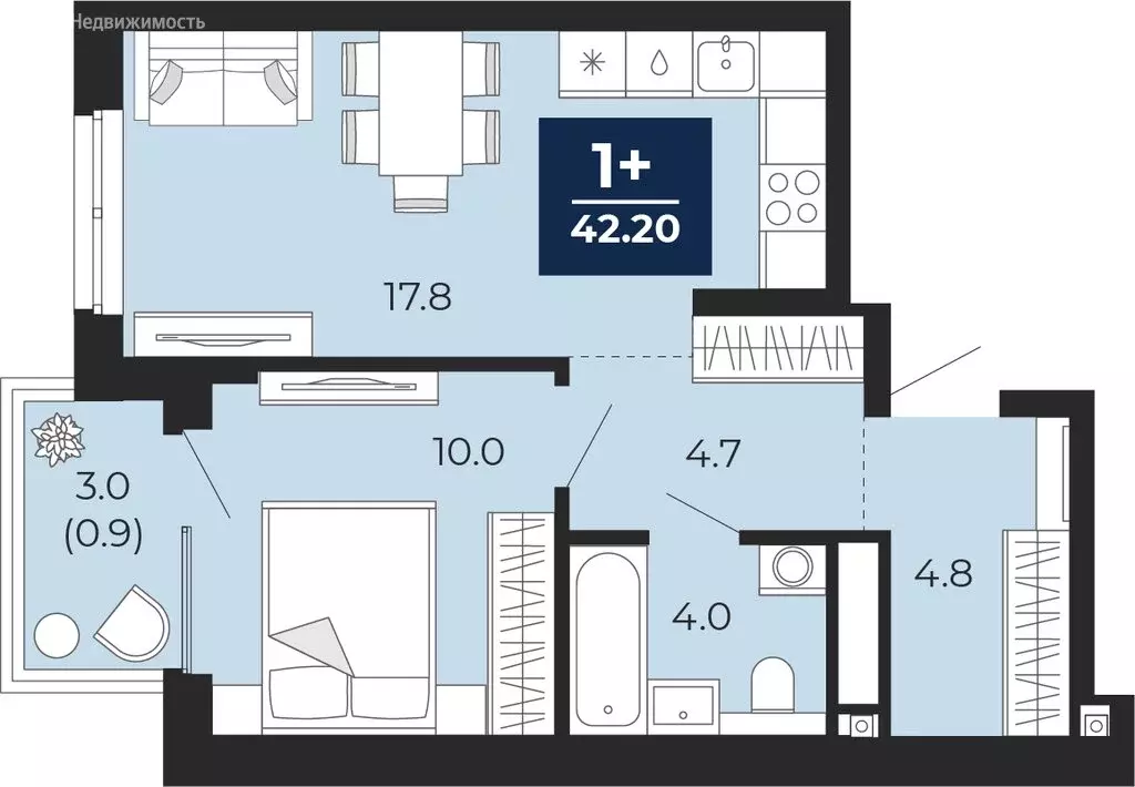 1-комнатная квартира: Тюмень, улица Тимофея Чаркова, 77 (44.3 м) - Фото 1