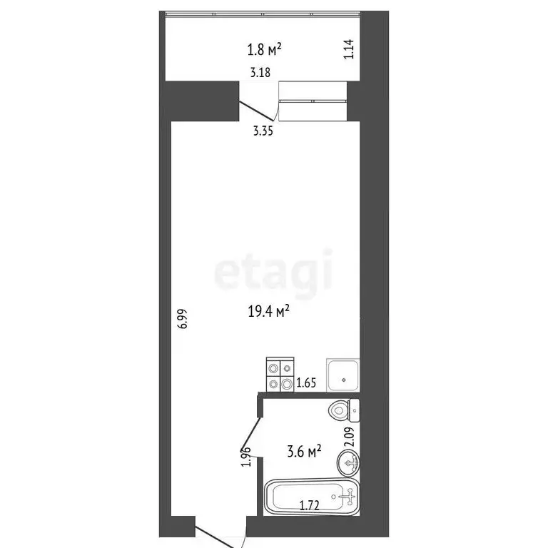 Квартира-студия: Набережные Челны, проспект Сююмбике, 57А (23 м) - Фото 1