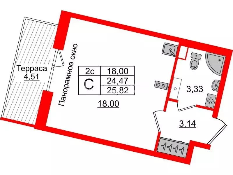 Квартира-студия: Санкт-Петербург, Меридианная улица, 8 (24.47 м) - Фото 0