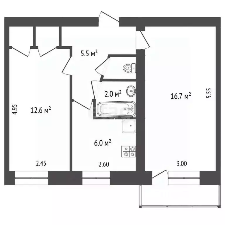 2-к кв. Башкортостан, Стерлитамак ул. Ибрагимова, 8 (44.3 м) - Фото 2