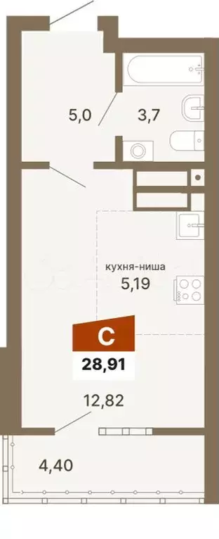 Квартира-студия, 28,9м, 12/23эт. - Фото 0