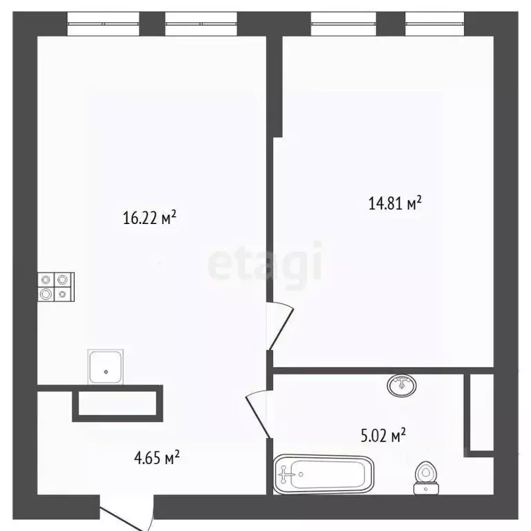 1-к кв. Тюменская область, Тюмень ул. Пожарных и Спасателей, 14 (41.0 ... - Фото 1