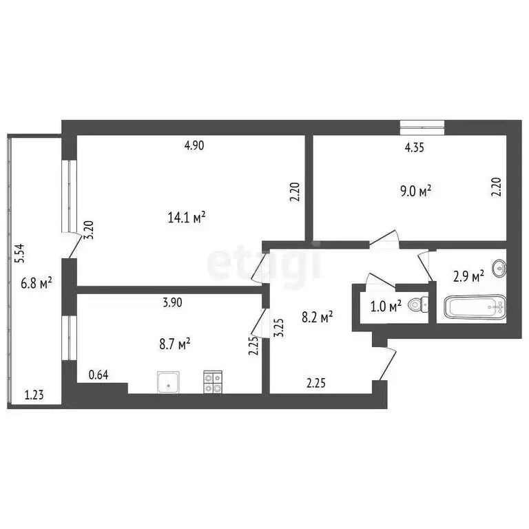 2-комнатная квартира: село Сладково, улица Ленина, 78 (43.9 м) - Фото 1