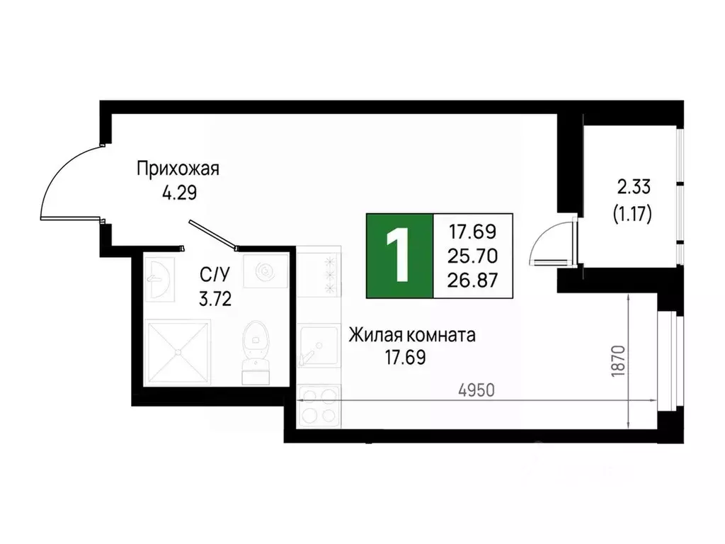 1-к кв. Ленинградская область, Всеволожский район, Свердловское ... - Фото 1