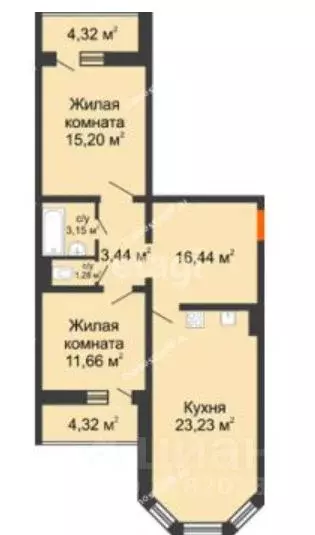 3-к кв. Липецкая область, Липецк ул. Виктора Музыки, 10 (75.3 м) - Фото 1