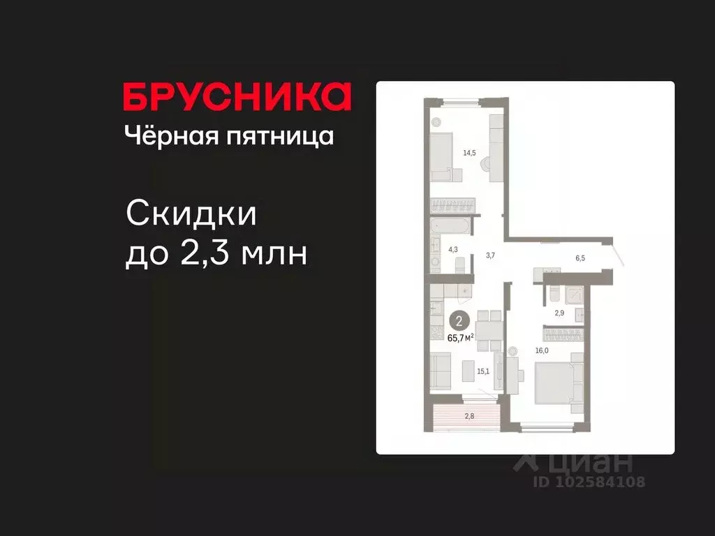 2-к кв. Омская область, Омск  (65.73 м) - Фото 1