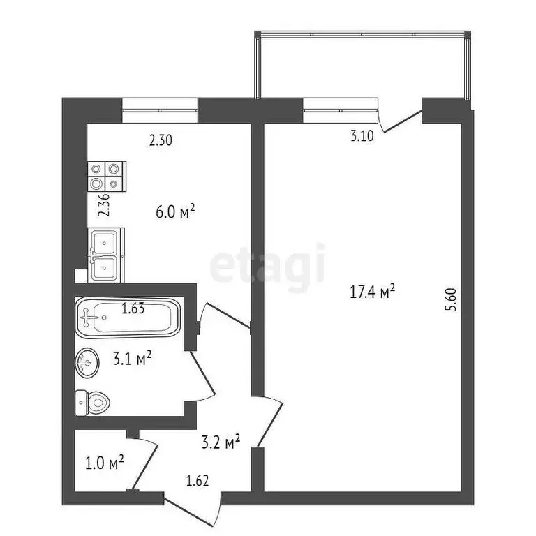 1-комнатная квартира: Новодвинск, Двинская улица, 44 (30.7 м) - Фото 1