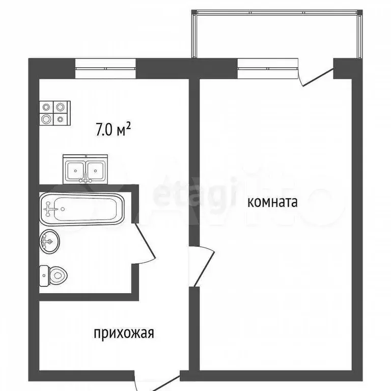 1-к. квартира, 30,3 м, 5/5 эт. - Фото 0