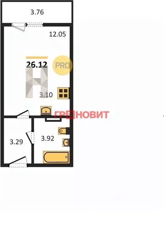 Студия Новосибирская область, Новосибирск Автогенная ул., 75 (26.58 м) - Фото 1