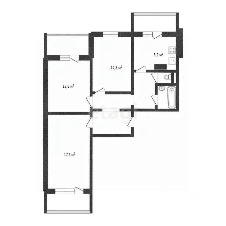 3-к кв. Белгородская область, Белгород ул. Есенина, 52 (68.4 м) - Фото 2