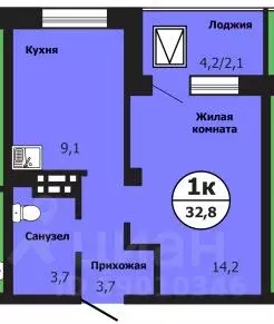 1-к кв. Красноярский край, Красноярск ул. Лесников, 51Б (32.9 м) - Фото 0