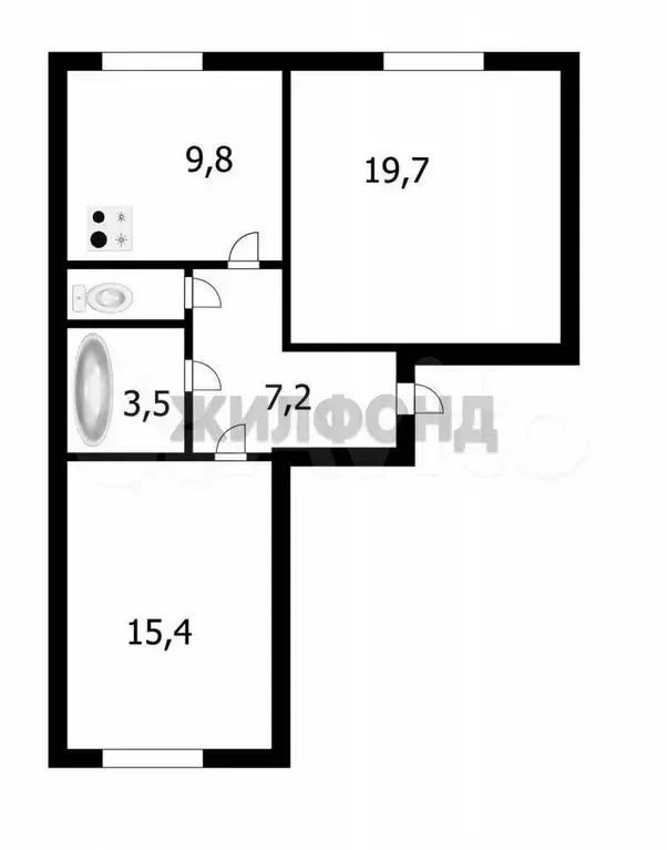 2-к. квартира, 57,3 м, 1/3 эт. - Фото 0