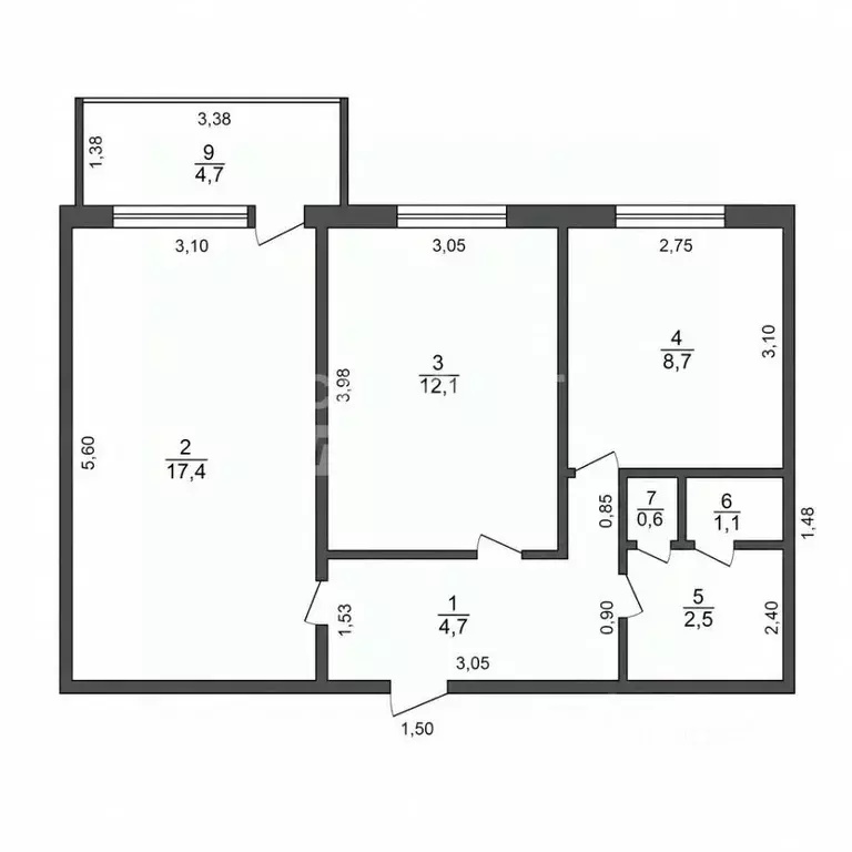 2-к кв. Башкортостан, Уфа ул. Мусоргского, 23 (49.7 м) - Фото 2