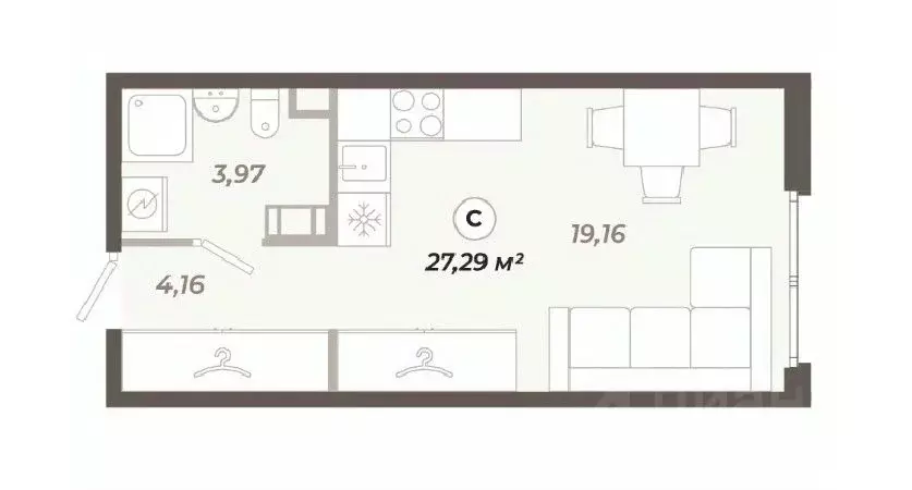 Студия Санкт-Петербург ул. Коли Томчака, 21Д (27.29 м) - Фото 0