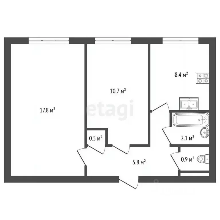 2-к кв. Санкт-Петербург Искровский просп., 35/38 (46.2 м) - Фото 1