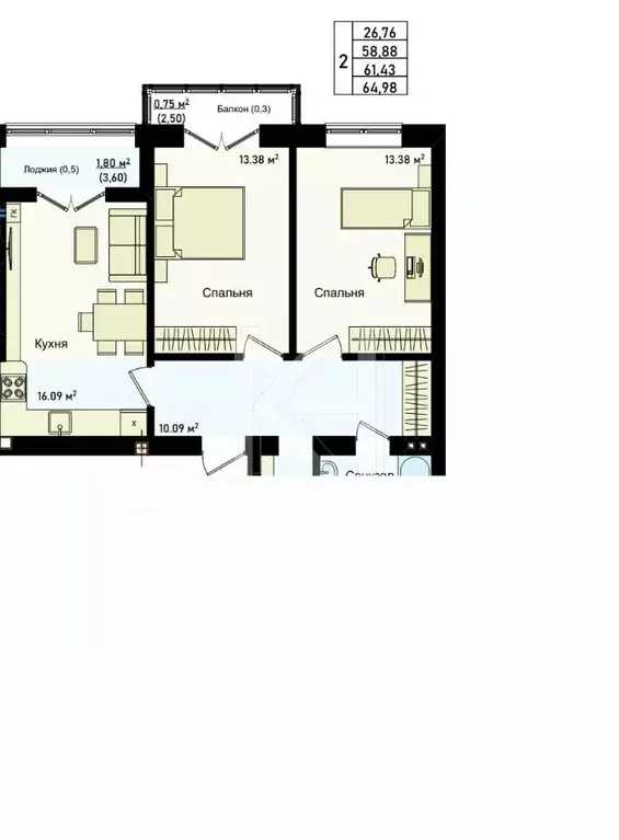 2-к кв. Калининградская область, Калининград ул. Сержанта Мишина, 83к2 ... - Фото 1