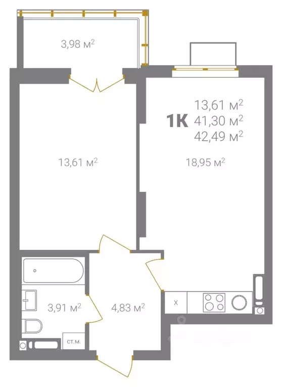 1-к кв. Нижегородская область, Нижний Новгород Ветеринарная ул. (42.49 ... - Фото 2