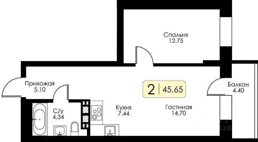 1-к кв. Тверская область, Тверь Урбан Парк жилой комплекс (46.57 м) - Фото 0