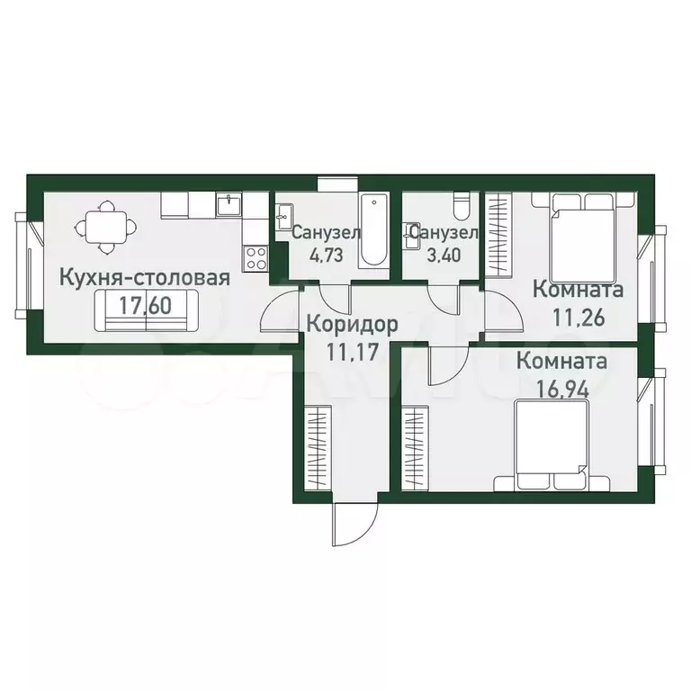 2-к. квартира, 66 м, 2/7 эт. - Фото 0