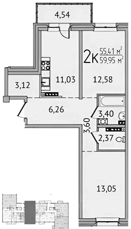 2-к кв. Иркутская область, Иркутск Байкальская ул., 426 (61.5 м) - Фото 2
