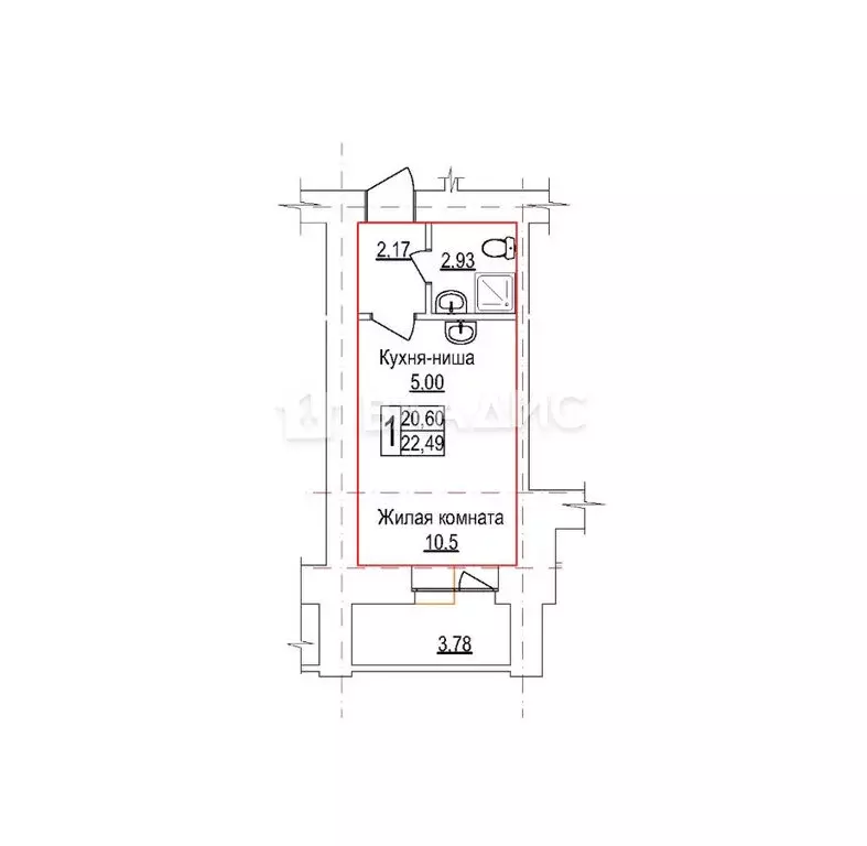 Квартира-студия: Благовещенск, Заводская улица, 4 (22.49 м) - Фото 1