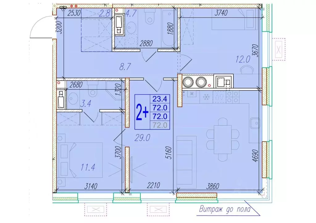 2-к кв. Астраханская область, Астрахань ул. Трофимова, 10 (72.0 м) - Фото 0