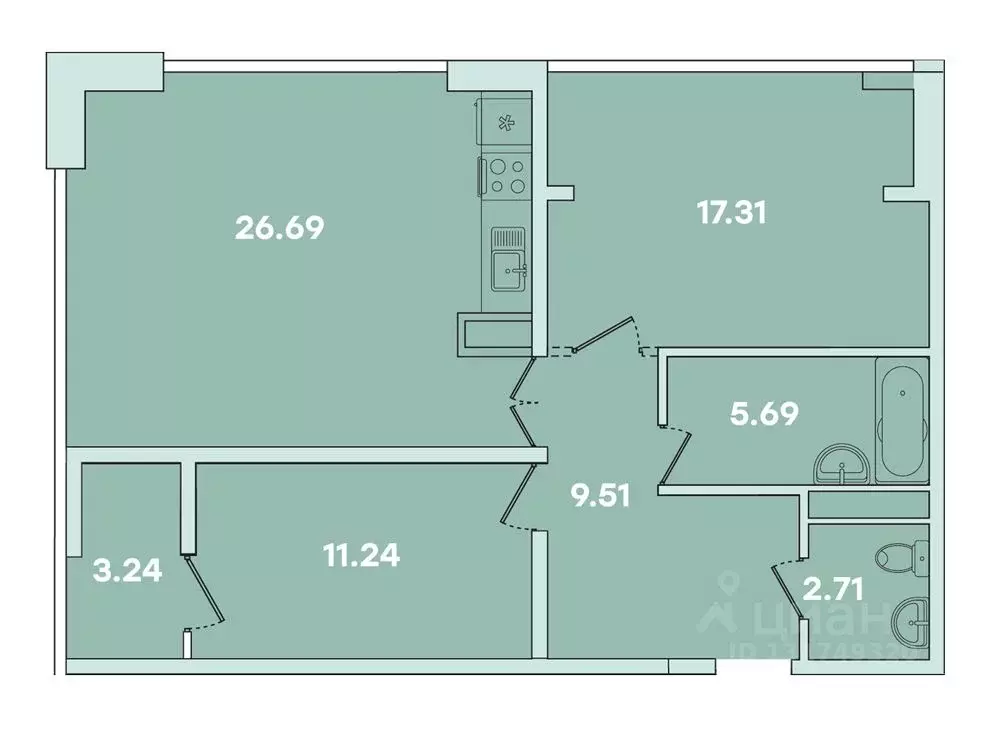 2-к кв. Иркутская область, Иркутск ул. Петрова, 18 (79.6 м) - Фото 0