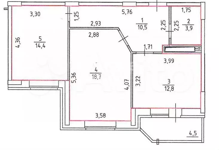 2-к. квартира, 60 м, 2/17 эт. - Фото 0